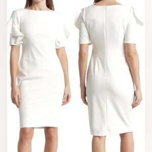 Calvin Klein Sheath Ruffle Detail White Cream Midi Dress NWOT